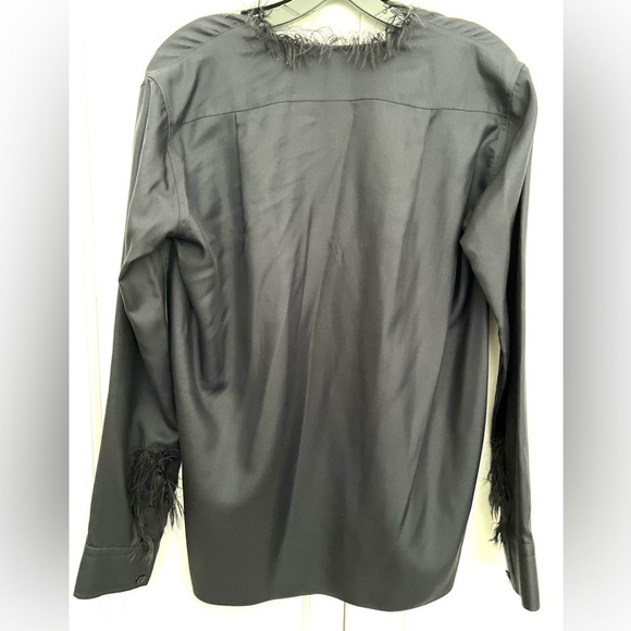 Helmut Lang very dark blue Silk blouse with feathers trimmings. - Picture 5 of 7